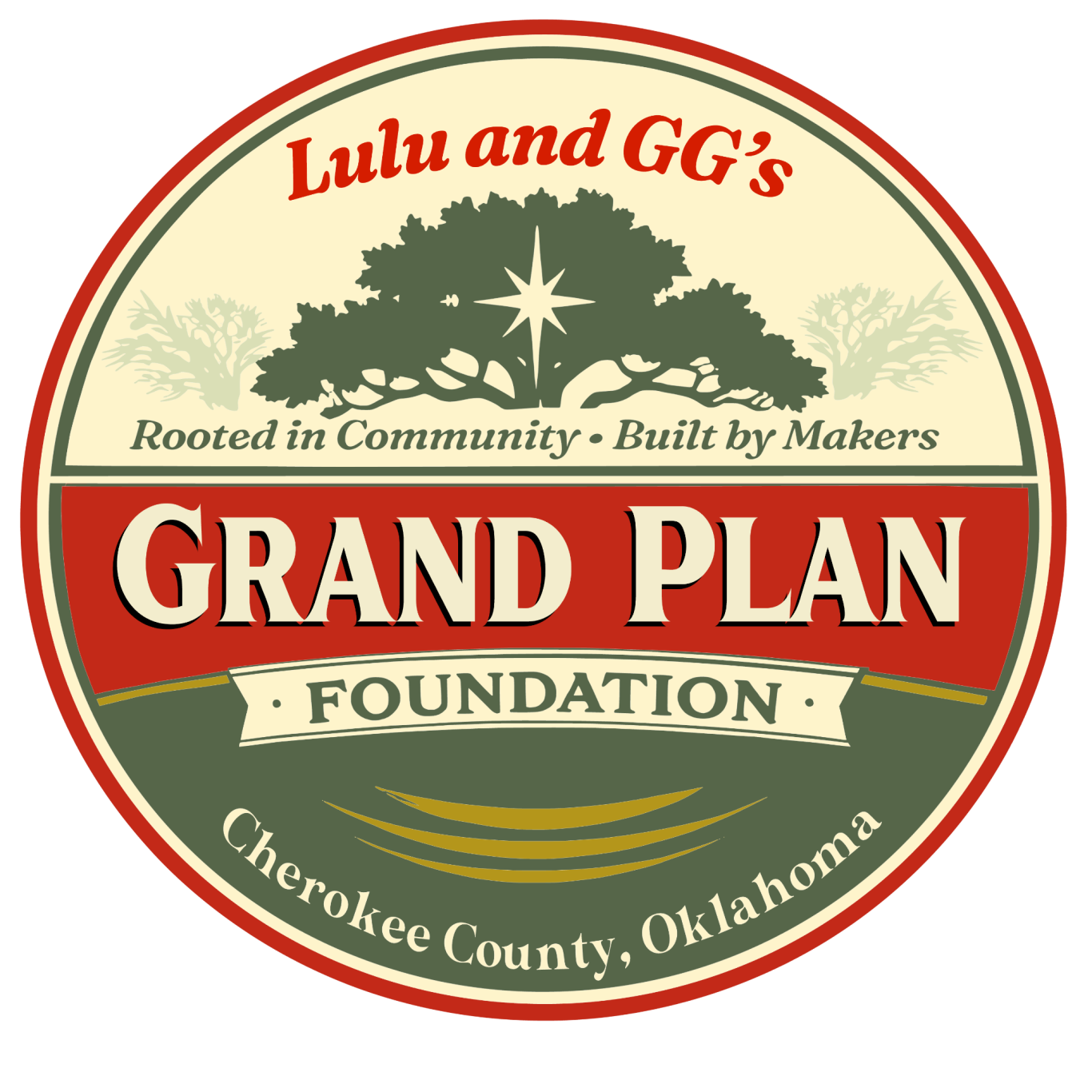 Logo for Lulu and GG's Grand Plan Foundation, featuring a tree and text in a circular design.